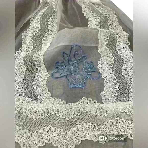 White Vintage Sheer Half Apron Lace Trim  Entertaining Mid Century Hostess - Picture 5 of 5